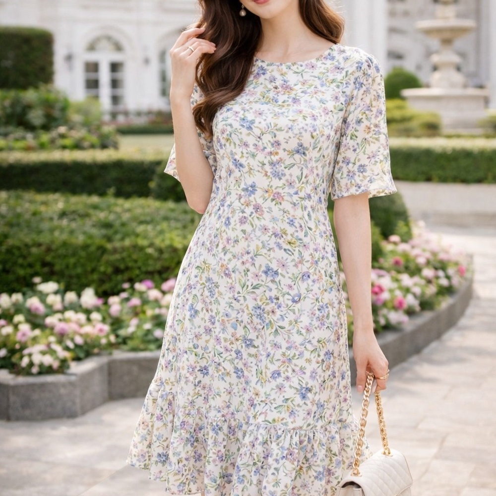 CALVIN KLEIN DRESS WHITE FLORAL PRINT DRESS
